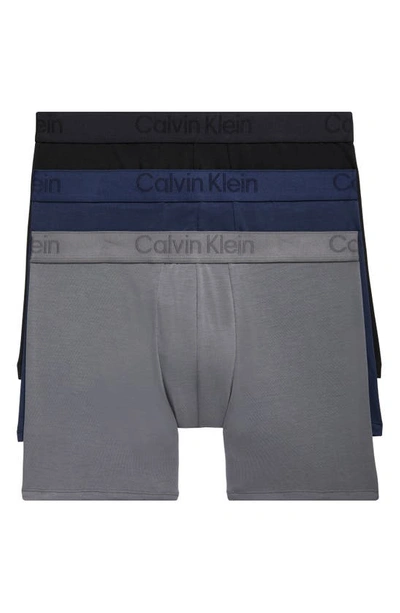 Shop Calvin Klein 3-pack Boxer Briefs In Grey/ Black/ Blue