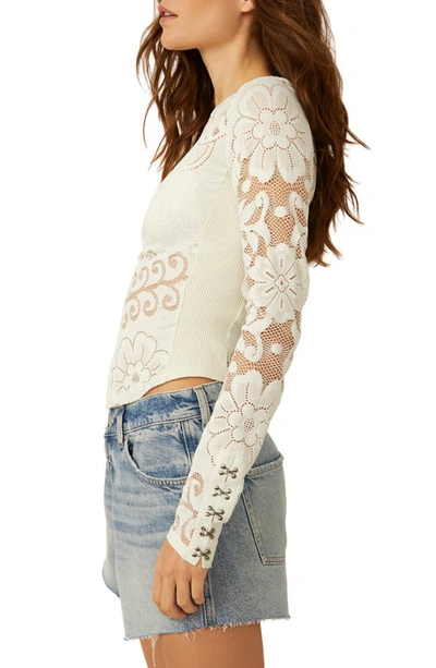 Shop Free People Wild Roses Lace Crop Top In Pastry Cream