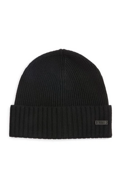 Shop Hugo Boss Fati Wool Beanie In Black