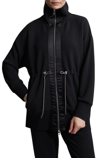 Shop Varley Ridgefield Long Sweatshirt Jacket In Black