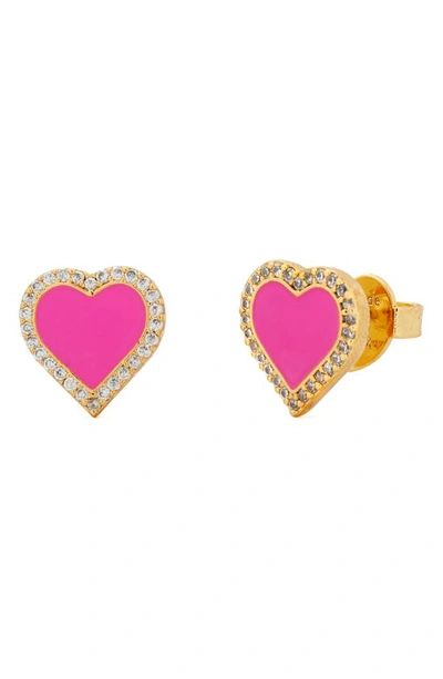 Shop Kate Spade Pavé Heart Stud Earrings In Pink/ Gold