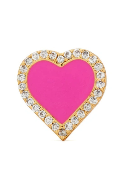 Shop Kate Spade Pavé Heart Stud Earrings In Pink/ Gold