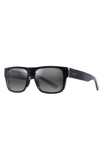 Maui Jim Keahi 56mm Polarizedplus2® Rectangular Sunglasses In Black