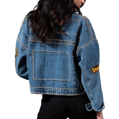 Shop G-iii 4her By Carl Banks Pittsburgh Steelers First Finish Medium Denim Full-button Jacket In Blue