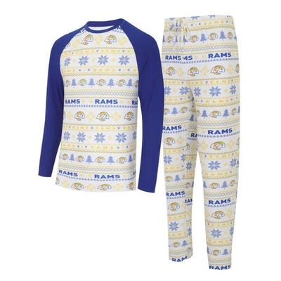 Shop Concepts Sport White/royal Los Angeles Rams Tinsel Raglan Long Sleeve T-shirt & Pants Sleep Set