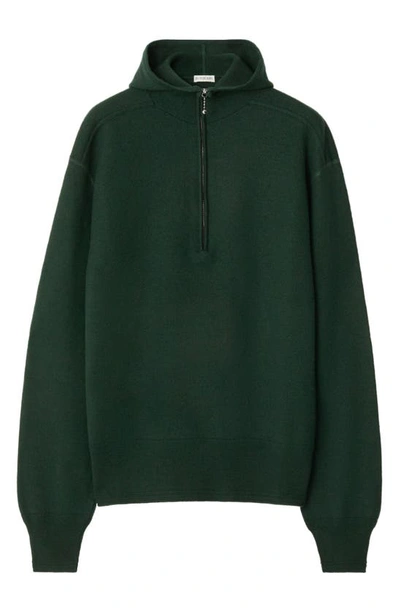 Shop Burberry Half Zip Brushed Wool Hoodie Sweater In Vine