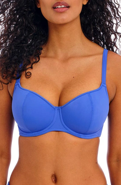 Shop Freya Jewel Cove Underwire Sweetheart Padded Bikini Top In Plain Azure