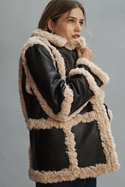 Shop Unreal Fur Gate Keeper Oversized Faux Leather Shearling Jacket In Black