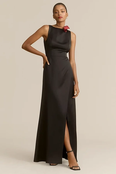 Shop Bhldn Alice High-neck Satin Maxi Dress In Black