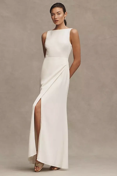 Shop Bhldn Alice High-neck Satin Maxi Dress In White
