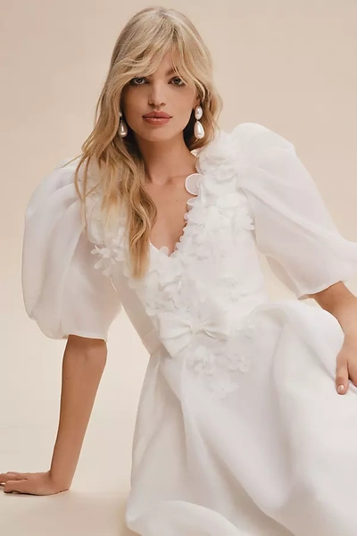 Shop Viktor & Rolf For Bhldn Eloise Organza Puff-sleeve Wedding Gown In White