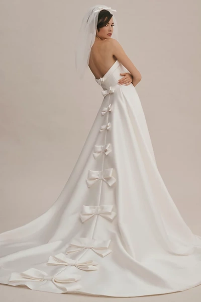Shop Viktor & Rolf For Bhldn Penelope Strapless Bow-back A-line Wedding Gown In White