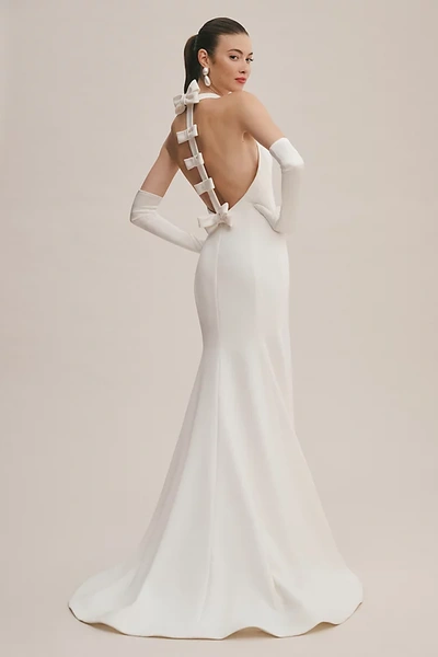 Shop Viktor & Rolf For Bhldn Maisie High-neck Bow-back Wedding Gown In White