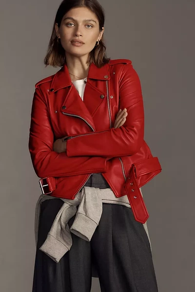 Shop Walter Baker Allison Leather Moto Jacket In Red