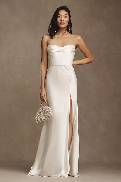 Shop Watters Orlie Strapless Corset Satin Sheath Wedding Gown In White