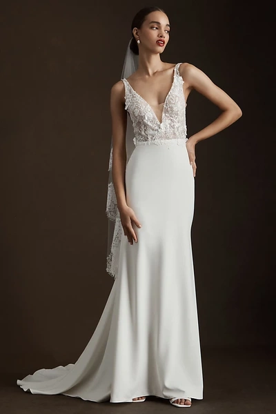 Shop Watters Wtoo By  Skylar V-neck Floral Lace A-line Wedding Gown In White