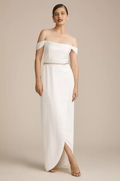 Shop Bhldn Cleo Off-the-shoulder Satin Maxi Dress In White