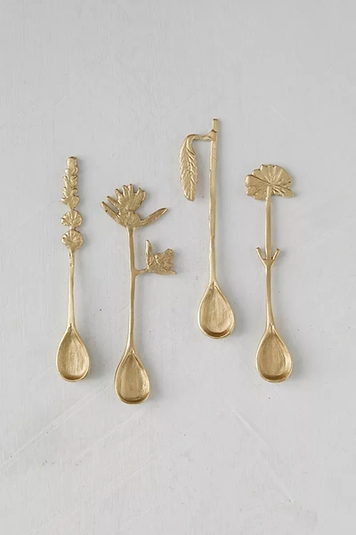 Terrain Brass Floral Spoons, Set Of 4