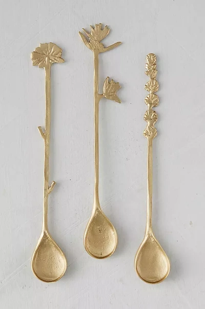 Terrain Brass Flower Stirring Spoons, Set Of 3