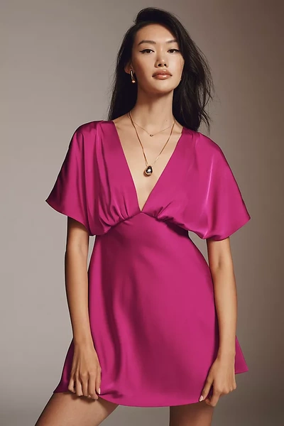 Shop Bhldn Leila High-shine Satin Deep-v Mini Dress In Pink
