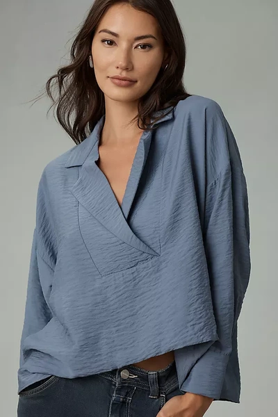 Shop Anthropologie The Dylon Long-sleeve Wide-placket Top In Blue