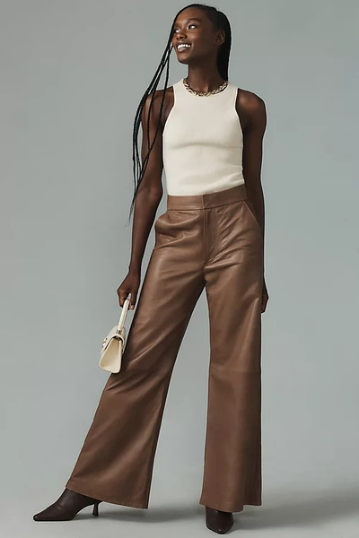 Shop Citizens Of Humanity Beverly Slouch Leather Trousers Pants In Beige