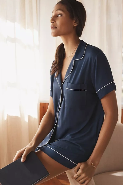 Shop Eberjey Gisele Relaxed Pajama Short Set In Blue