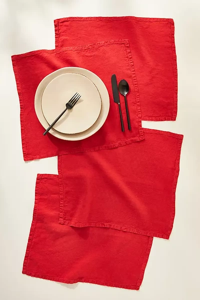 Shop Anthropologie Edison Portuguese Linen Placemats, Set Of 4 In Red