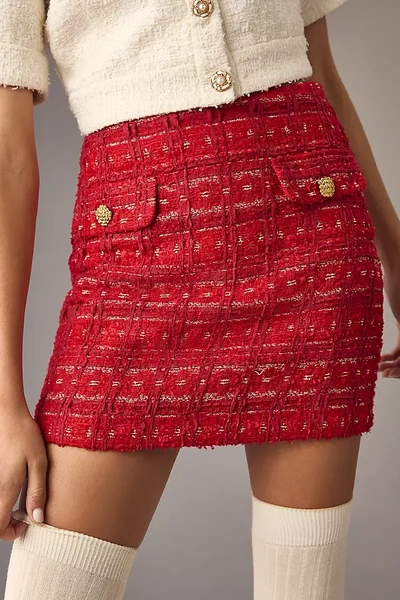 Shop Endless Rose Tweed Mini Skirt In Red