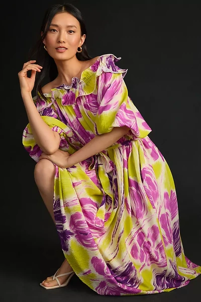 Shop Essentiel Antwerp Dagent Ruffle Off-the Shoulder Seersucker Dress In Multicolor
