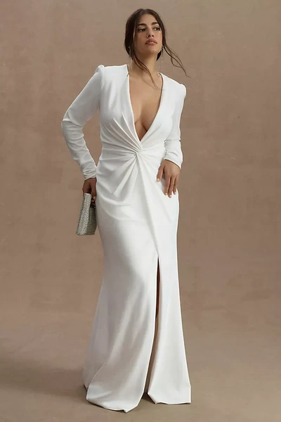 Shop Tadashi Shoji Dawson Long-sleeve Crepe Wedding Gown In White