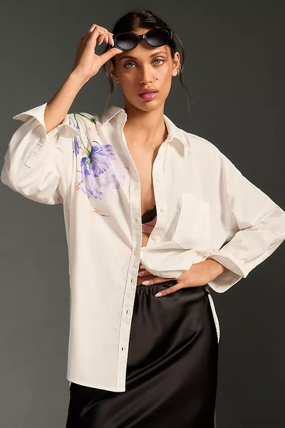 Shop Maeve The Bennet Buttondown Shirt By : Printed Edition In Multicolor