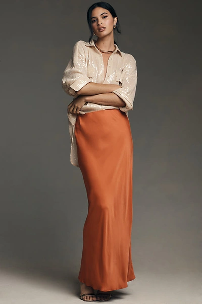 Shop By Anthropologie The Tilda Maxi Slip Skirt In Orange