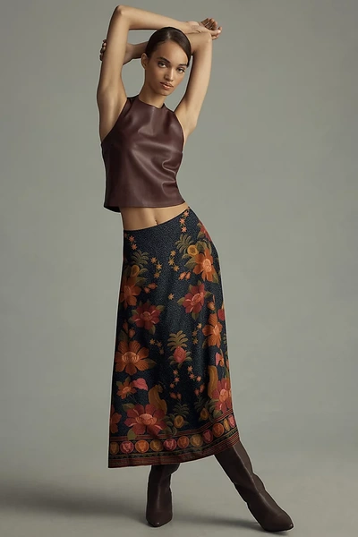 Shop Farm Rio Satin Slip Midi Skirt In Multicolor