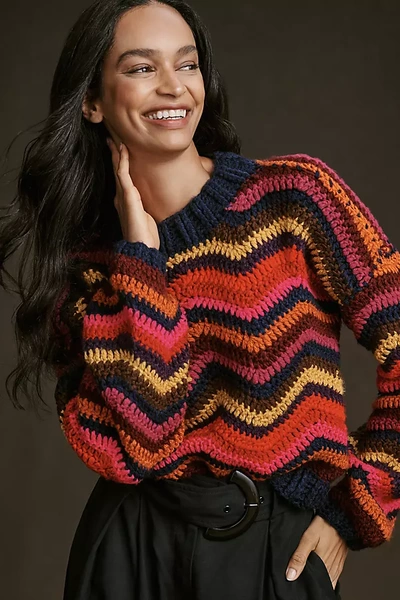 Shop Farm Rio Crochet High-neck Sweater In Multicolor