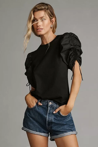 Shop Frame Ruched Tie-sleeve Top In Black