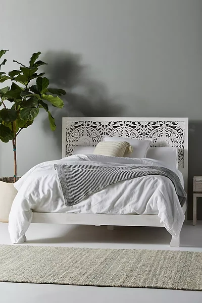 Shop Anthropologie Handcarved Low Lombok Bed In White