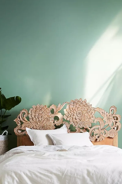 Shop Anthropologie Handcarved Lotus Bed In Beige