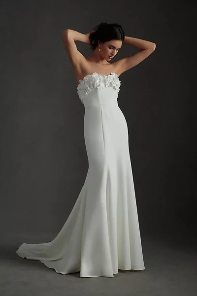 Shop Jenny Yoo Jenny By  Willow Strapless Floral-detail Convertible Sheath Wedding Gown In White
