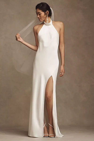 Shop Jenny Yoo Harlyn High-neck Open-back Wedding Gown In White