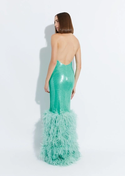Shop Lapointe Sequin Halter Open Back Gown With Feathers In 10