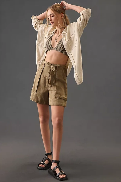 Shop Mother The Chute Paperbag Shorts In Green