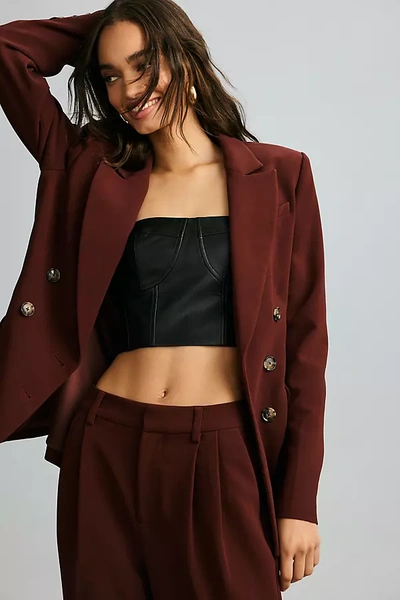 Shop Paige Malbec Double-breasted Blazer Jacket In Brown