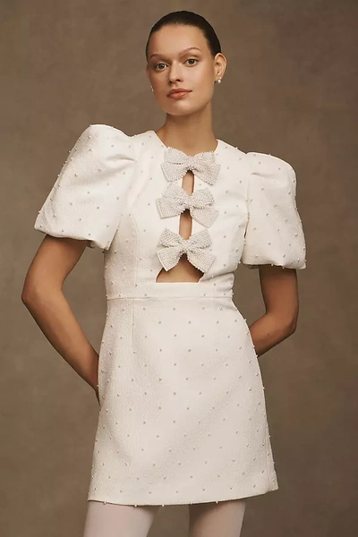 Shop Rebecca Vallance Ophelia Pearl-embellished Crepe Mini Dress In White