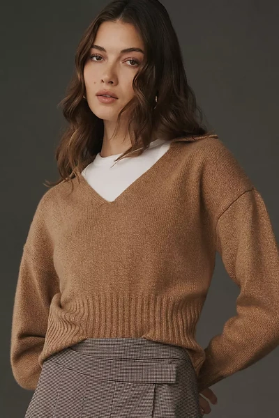 Shop Reformation Beckie Cashmere Collared Sweater In Brown