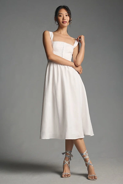 Reformation Tagliatelle Linen Midi Dress In White