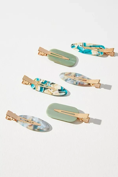 Shop By Anthropologie Resin Mixed Shapes Hair Clips, Set Of 4 In Mint