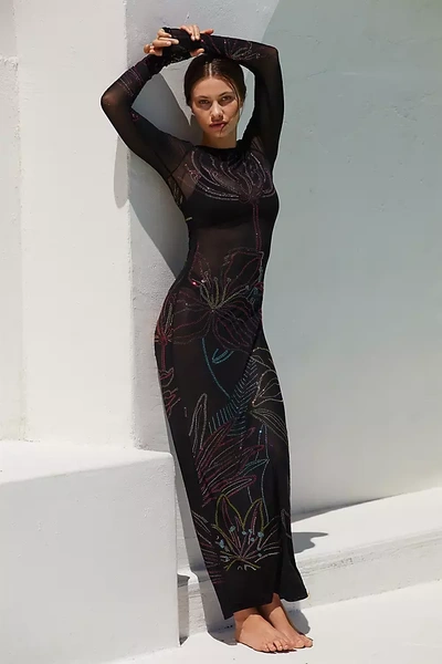 Shop Rococo Sand Long-sleeve Mesh Maxi Dress In Black