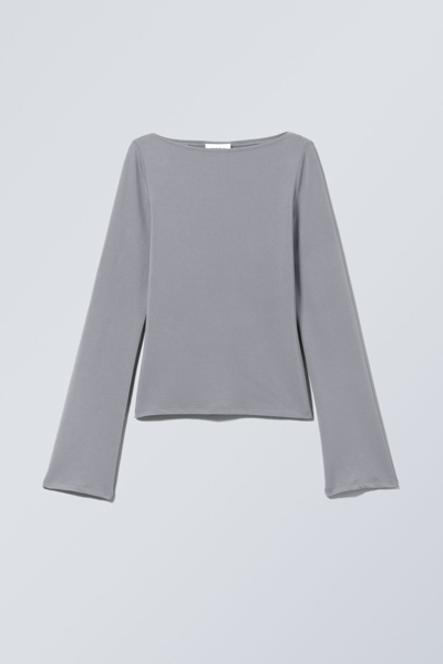 Shop Weekday Annie Boatneck Long Sleeve Top In Grey