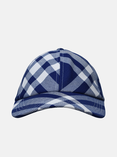 Shop Burberry 'check' Blue Wool Blend Hat